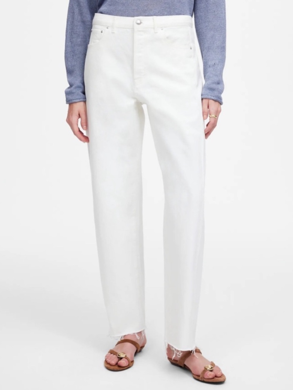 NWT Madewell Pieced Barrel Leg Jeans in Tile White Size 25 Raw Hem $148 NV384